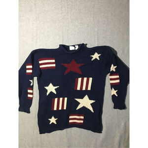 Mens County Seat Nuovo Sweater Size Medium Chunky Knit Red White Blue Patriotic